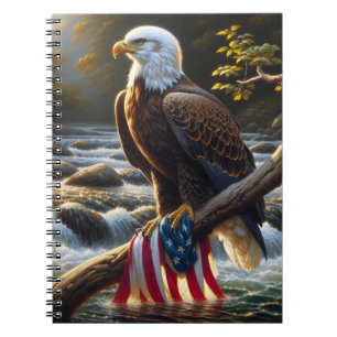 Bald Eagle With American Flag On a Branch Notebook