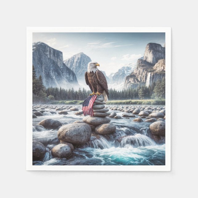 Bald Eagle With an American Flag On a Cairn Napkin (Front)