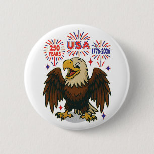 Bald Eagle with Fireworks– USA 250 Years 1776-2026 2 Inch Round Button