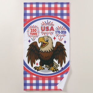 Bald Eagle with Fireworks– USA 250 Years 1776-2026 Beach Towel