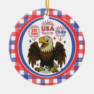 Bald Eagle with Fireworks– USA 250 Years 1776-2026 Ceramic Ornament
