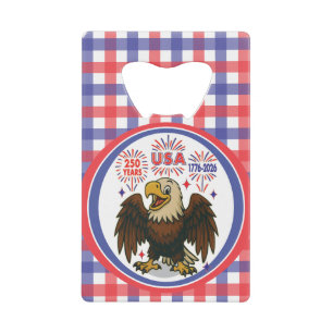 Bald Eagle with Fireworks– USA 250 Years 1776-2026 Credit Card Bottle Opener