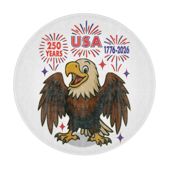 Bald Eagle with Fireworks– USA 250 Years 1776-2026 Cutting Board (Front)