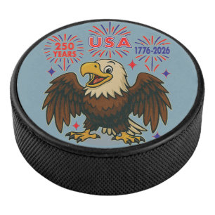 Bald Eagle with Fireworks– USA 250 Years 1776-2026 Hockey Puck