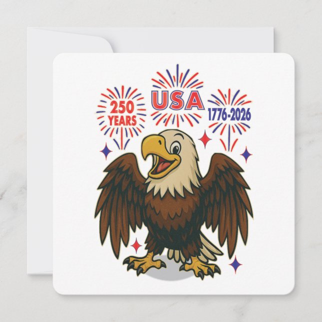 Bald Eagle with Fireworks– USA 250 Years 1776-2026 Invitation (Front)