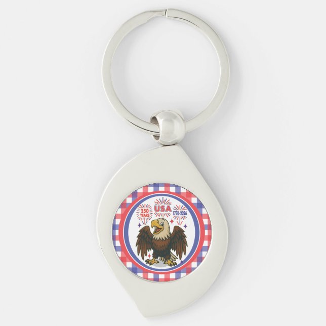 Bald Eagle with Fireworks– USA 250 Years 1776-2026 Keychain (Front)