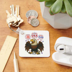 Bald Eagle with Fireworks– USA 250 Years 1776-2026 Keychain