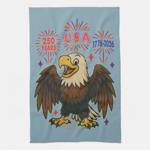 Bald Eagle with Fireworks– USA 250 Years 1776-2026 Kitchen Towel