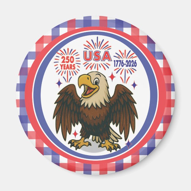 Bald Eagle with Fireworks– USA 250 Years 1776-2026 Magnet (Front)