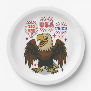 Bald Eagle with Fireworks– USA 250 Years 1776-2026 Paper Plate
