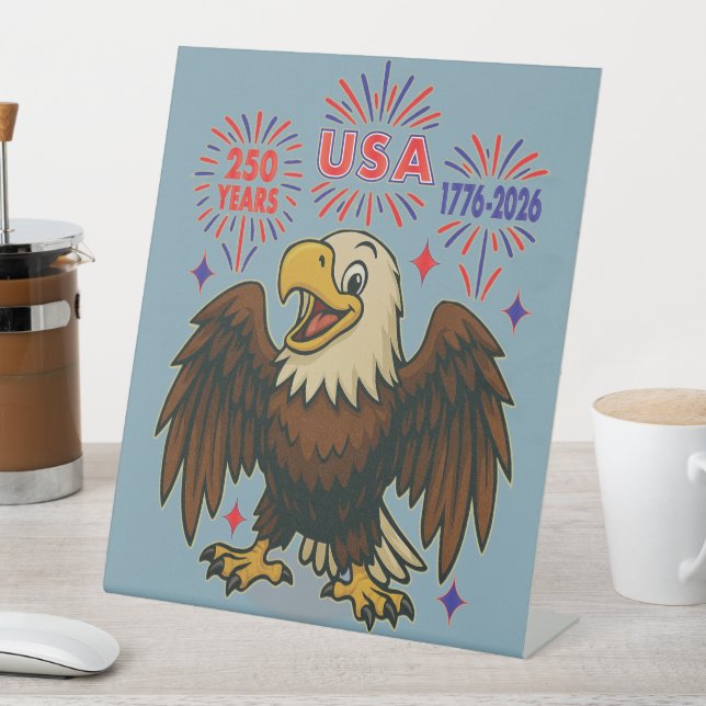 Bald Eagle with Fireworks– USA 250 Years 1776-2026 Pedestal Sign (In SItu)