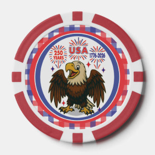 Bald Eagle with Fireworks– USA 250 Years 1776-2026 Poker Chips