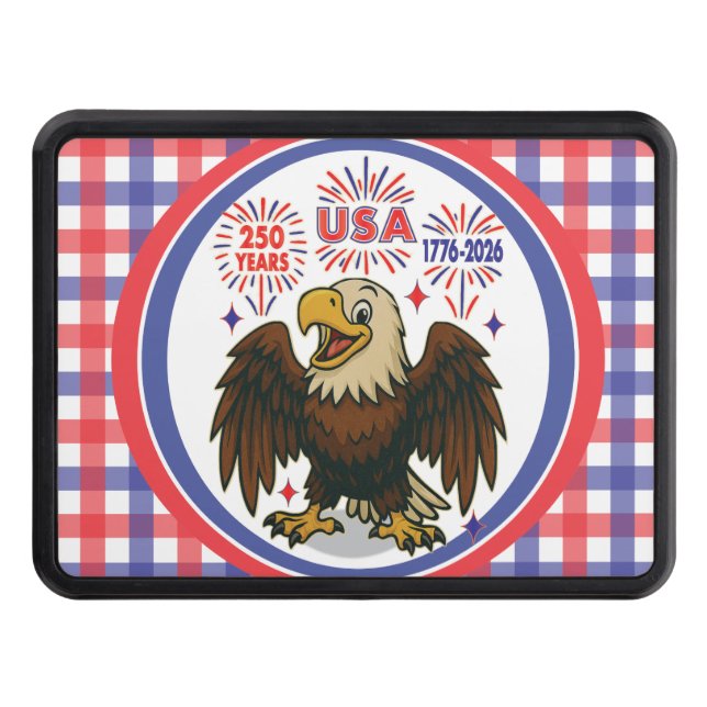Bald Eagle with Fireworks– USA 250 Years 1776-2026 Trailer Hitch Cover (Front)