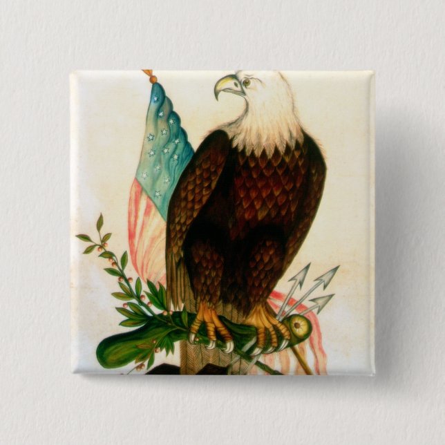 Bald eagle with flag 2 inch square button (Front)