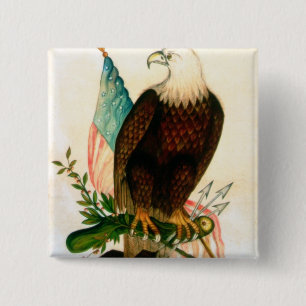 Bald eagle with flag 2 inch square button