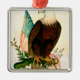 Bald eagle with flag metal ornament