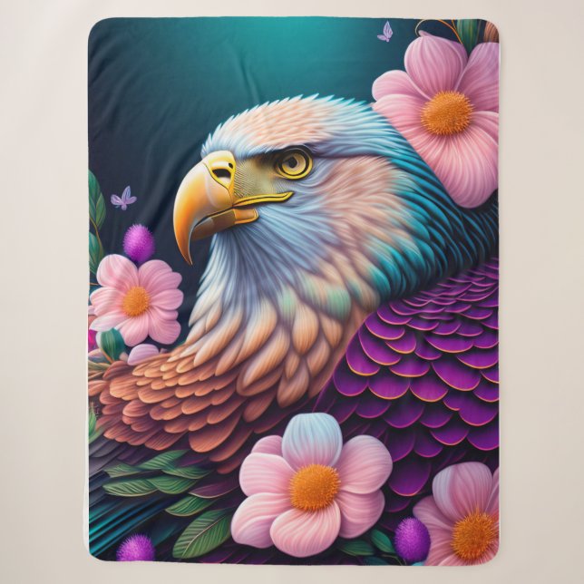 Bald Eagle with Flowers Sherpa Blanket (Front)