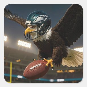 Bald Eagle With Football and Helmet In Stadium Square Sticker