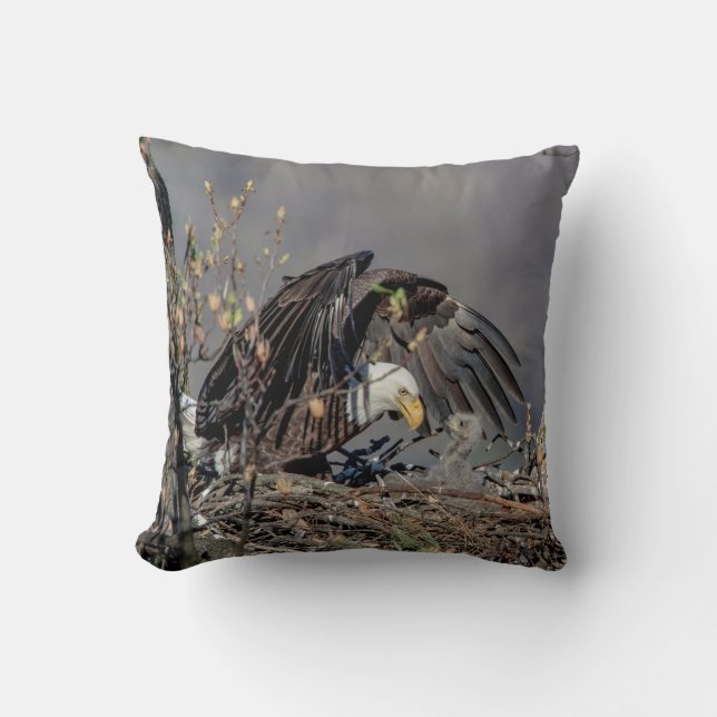Bald Eagle with her baby Throw Pillow (Front)