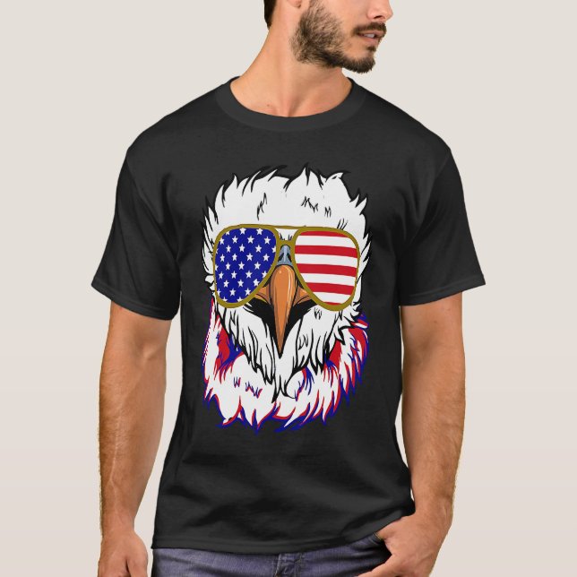 Bald Eagle with Mullet 4th of July American Flag T-Shirt (Front)