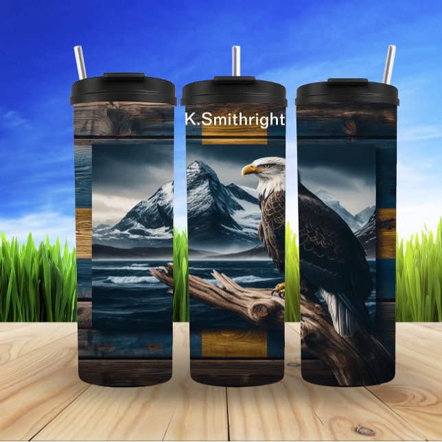 Bald Eagle With Ocean Mountains Thermal Tumbler (Creator Uploaded)