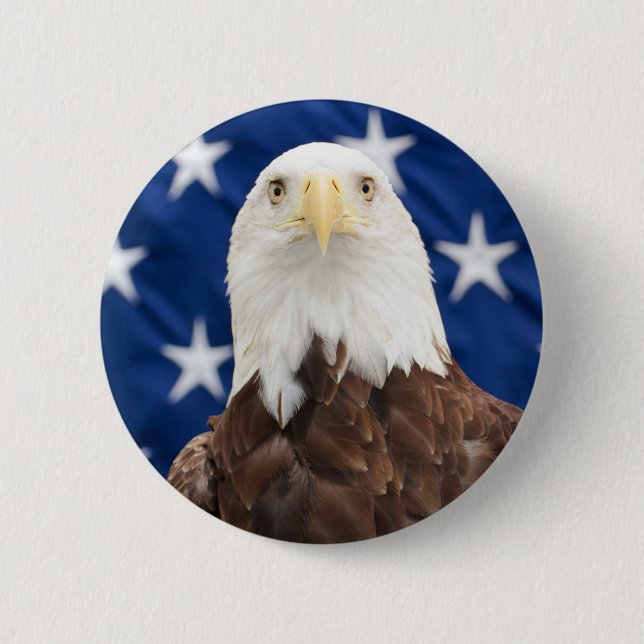 Bald Eagle with the American Flag 2 Inch Round Button (Front)