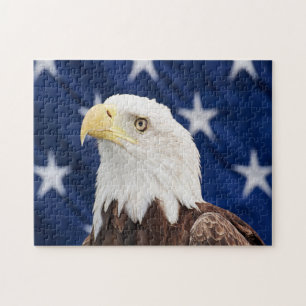 Bald Eagle with the American Flag Jigsaw Puzzle