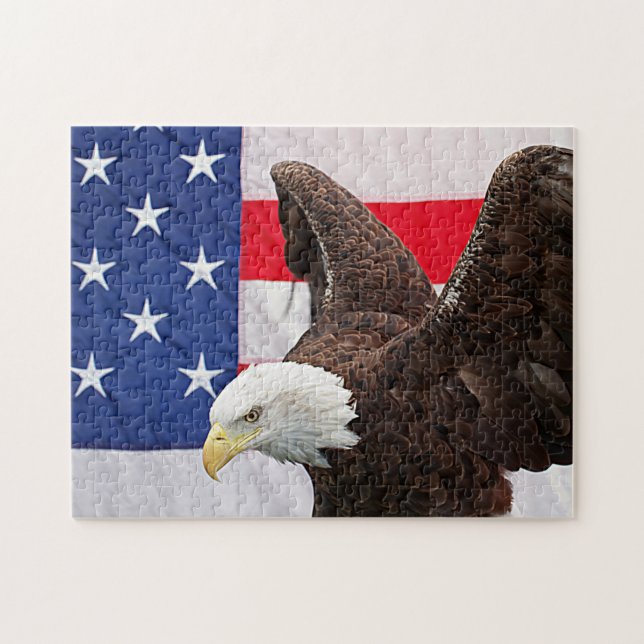 Bald Eagle with the American Flag Jigsaw Puzzle (Horizontal)