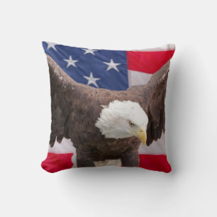 Bald Eagle with the American Flag Puzzle Throw Pillow