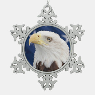 Bald Eagle with the American Flag Snowflake Pewter Christmas Ornament