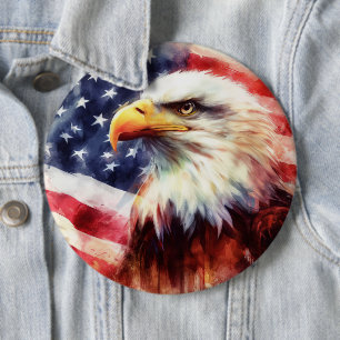 Bald Eagle with United States of America flag 6 Inch Round Button