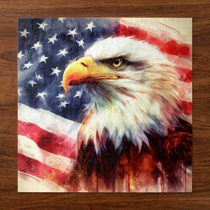 Bald Eagle with United States of America flag Jigsaw Puzzle