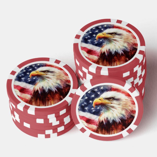 Bald Eagle with United States of America flag Poker Chips (Stack)