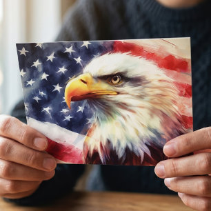 Bald Eagle with United States of America flag Postcard