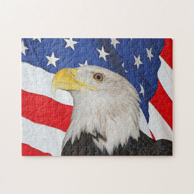 Bald Eagle With Waving Flag of the United States Jigsaw Puzzle (Horizontal)