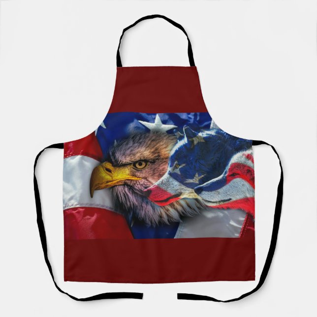 Bald Eagle Wolf American Flag Apron (Front)