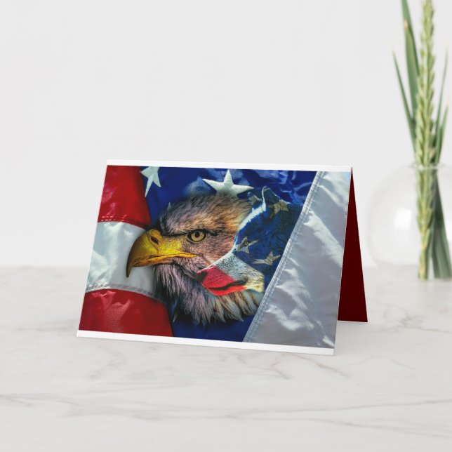 Bald Eagle Wolf American Flag Card (Front)