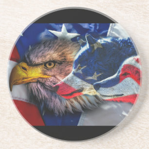 Bald Eagle Wolf American Flag Coaster