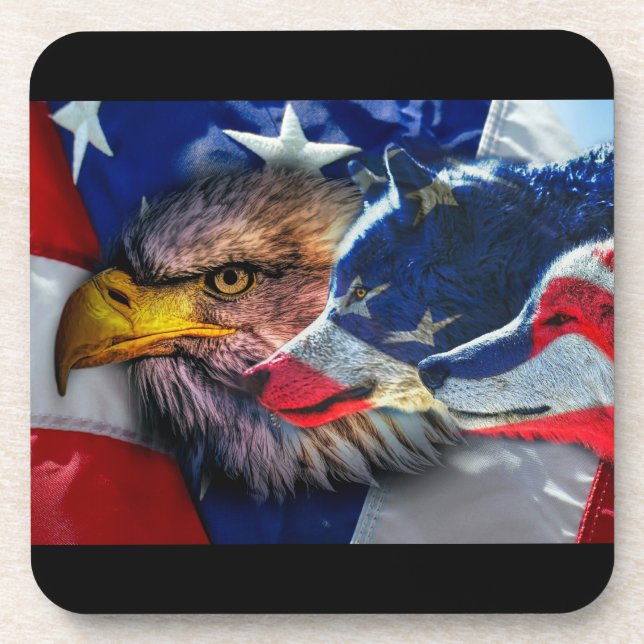 Bald Eagle Wolf American Flag Coaster (Front)