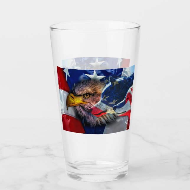 Bald Eagle Wolf American Flag Glass (Front)
