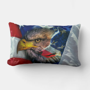 Bald Eagle Wolf American Flag Lumbar Pillow
