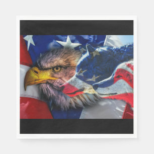 Bald Eagle Wolf American Flag Napkin