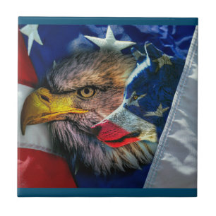 Bald Eagle Wolf American Flag Tile