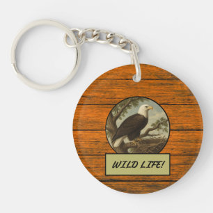 Bald Eagle Wood Grain Acrylic Keychain