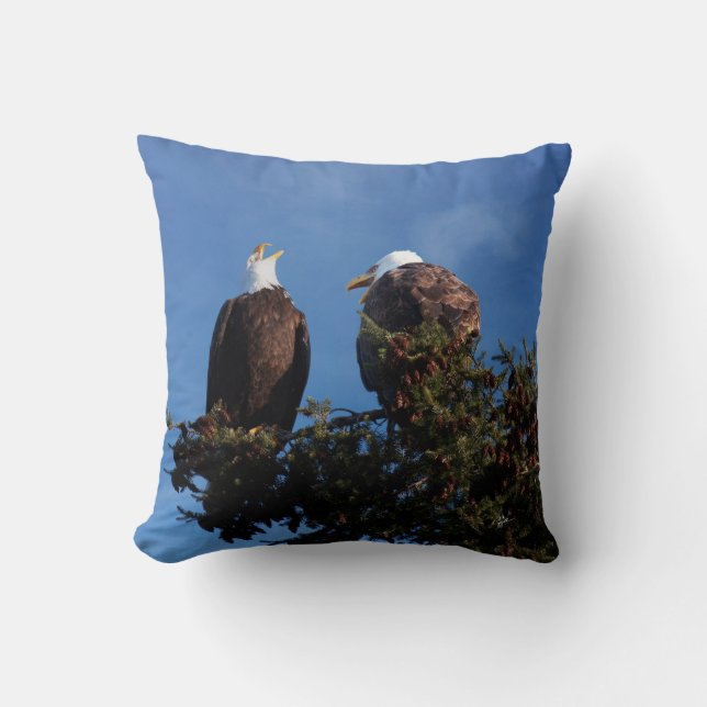 Bald Eagles Sharing a Laugh Funny Throw Pillow (Front)