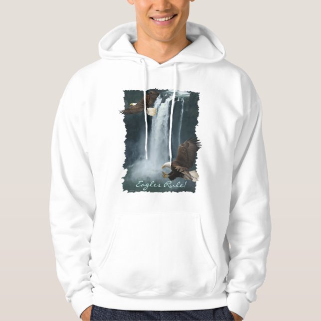 Bald Eagles & Water-fall Nature Scene Hoodie (Front)