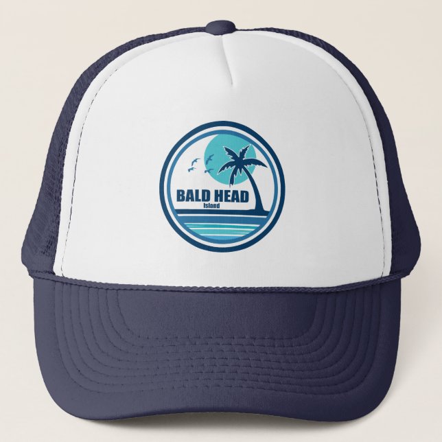 Bald Head Island North Carolina Palm Tree Birds Trucker Hat (Front)