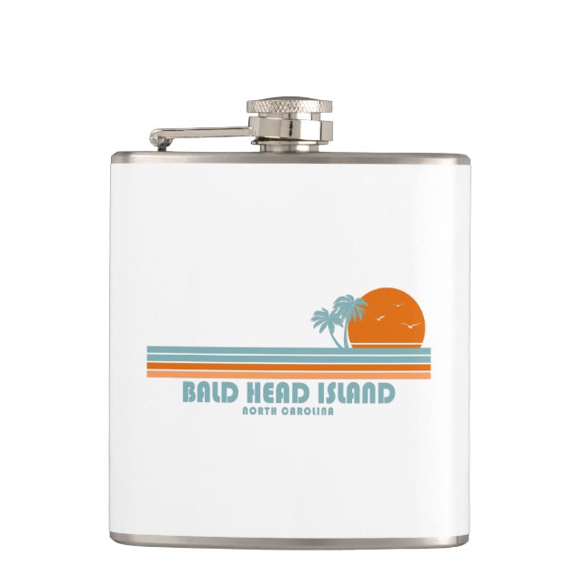 Bald Head Island North Carolina Sun Palm Trees Hip Flask (Front)