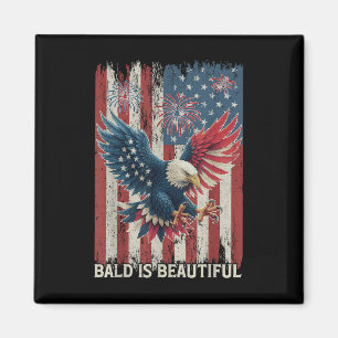 Bald Is Beautiful Eagle Usa Flag Patriotic 4th Of  Magnet