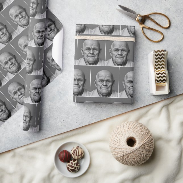 Bald Old Man on Grey Wrapping Paper (Crafts)